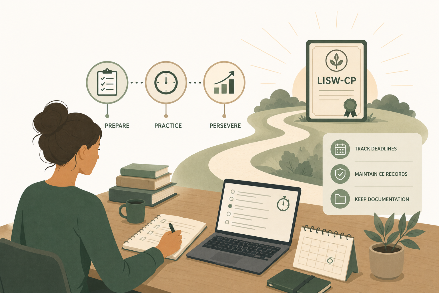 Illustration for Step 5: ASWB Clinical exam preparation and LISW-CP application to the South Carolina Board